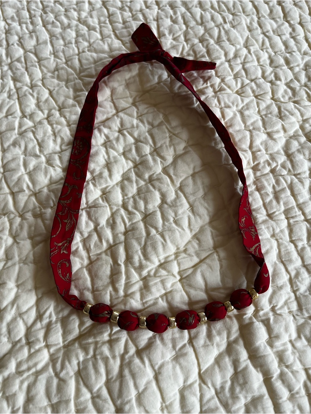 Red Fabric Bead Tie Necklace - Brand Unspecified